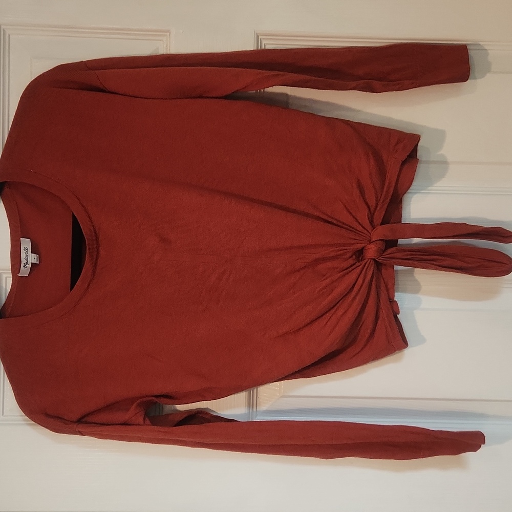 EUC Madewell Sz S Womens Rust Orange Lightweight Front Knot Sweater Top